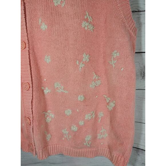 Vintage Cricket Lane Pink & Gray Floral Print Grandma Sweater Vest Sz Medium - Picture 6 of 7
